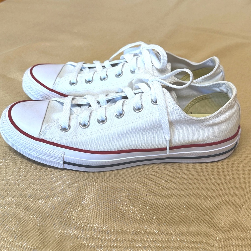 Converse White Sneakers with red and navy trim. NWOT